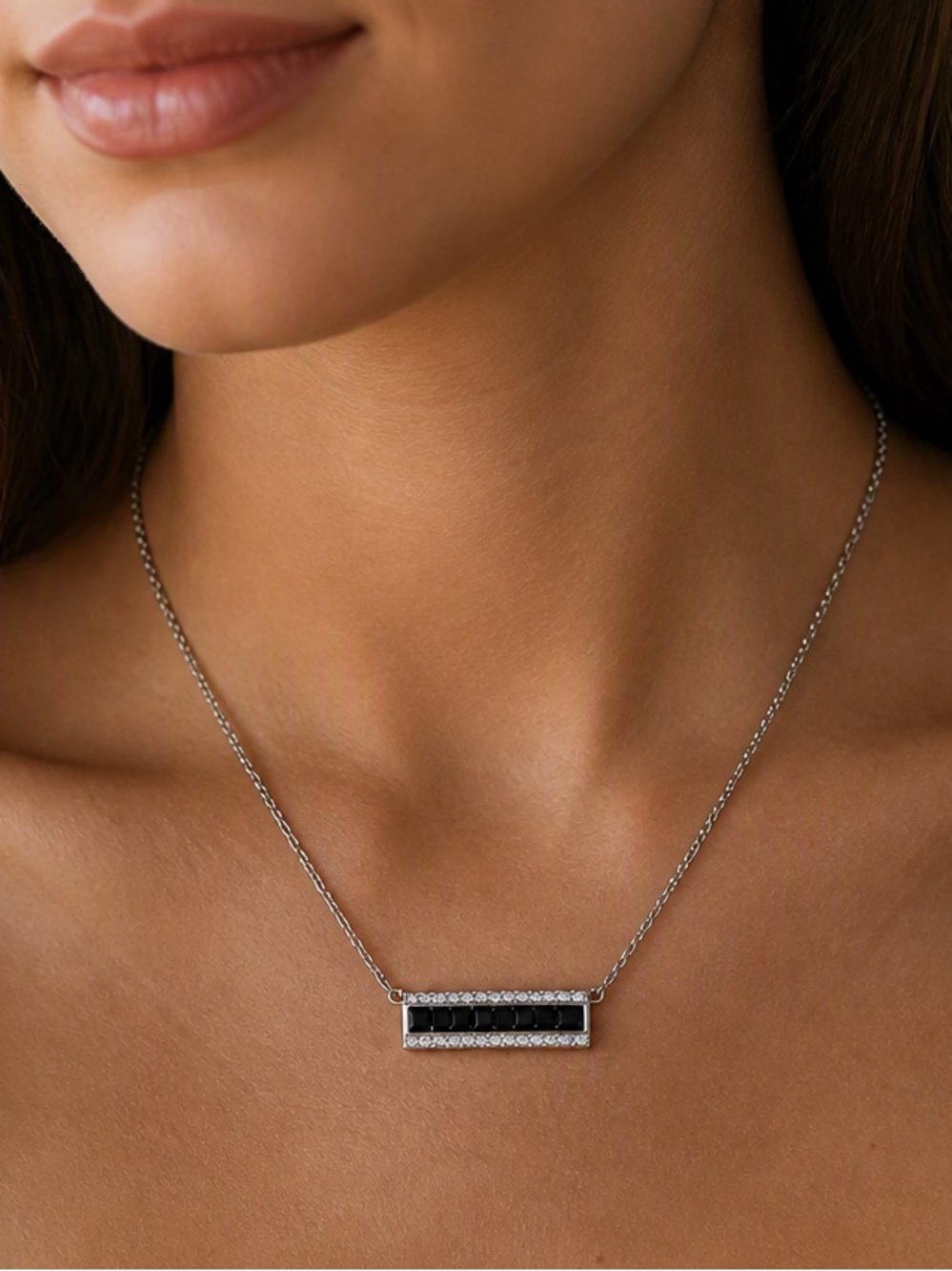 BP Jewelry Black Onyx Cubic Zirconia over Rhodium Plating